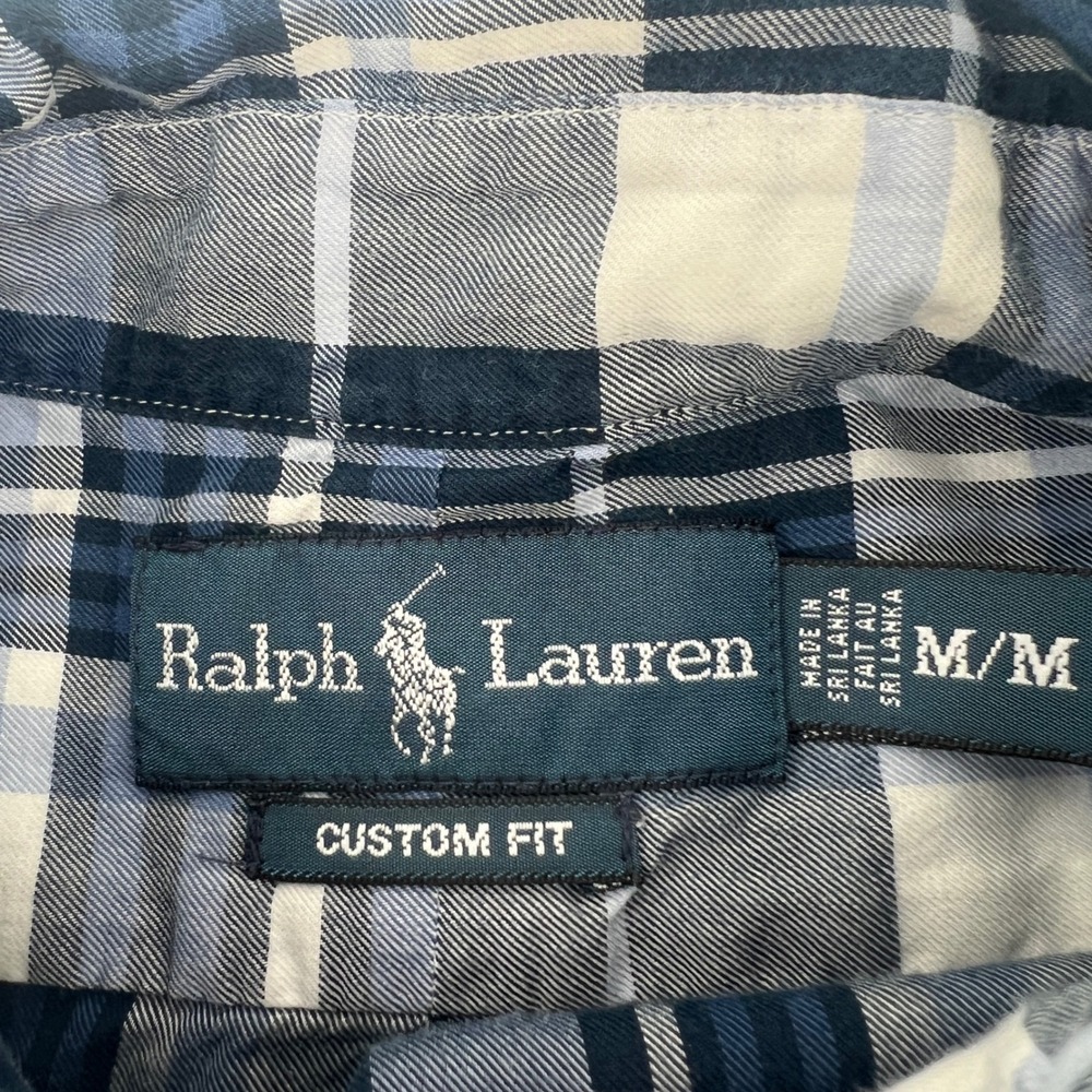 Ralph Lauren Mens Custom Fit Plaid Button Down Shirt Blue White Medium M - Picture 4 of 9